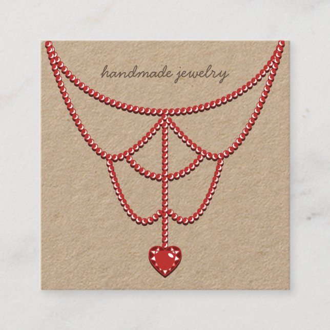 Jewelry Pearls Necklace Display Red Heart Stunning Square Business Card (Front)