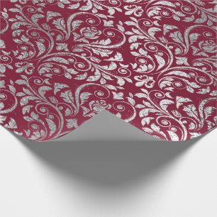 Jewelry Royal Damask Floral Maroon Burgundy Silver Wrapping Paper
