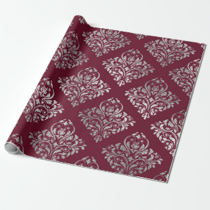 Jewelry Royal Damask Maroon Burgundy Vip Silver Wrapping Paper