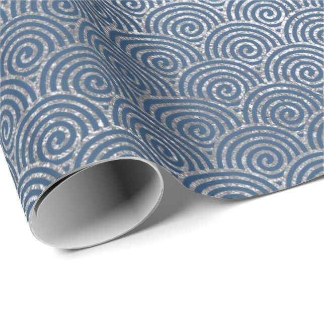 Jewelry Waves Art Deco Blue Silver Vip Wrapping Paper (Roll Corner)