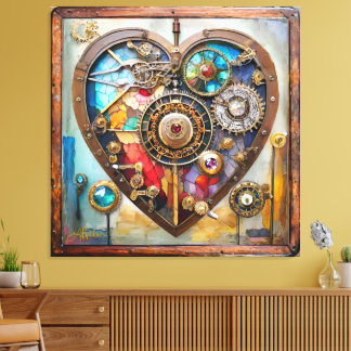 Jewels And Stained Glass Heart Steampunk Series Canvas Print