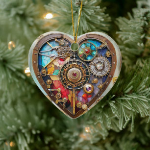 Jewels And Stained Glass Heart Steampunk Series Ceramic Tree Decoration