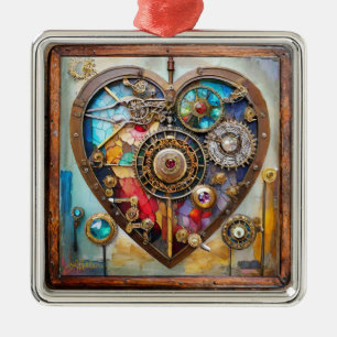 Jewels And Stained Glass Heart Steampunk Series Metal Tree Decoration