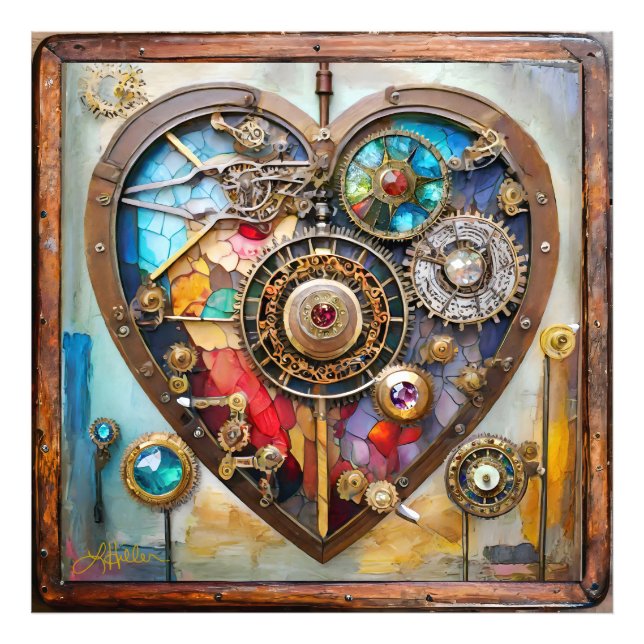 Jewels And Stained Glass Heart Steampunk Series Photo Print (Front)
