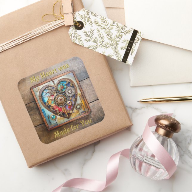 Jewels And Stained Glass Heart Steampunk Series Square Sticker (Gifting)