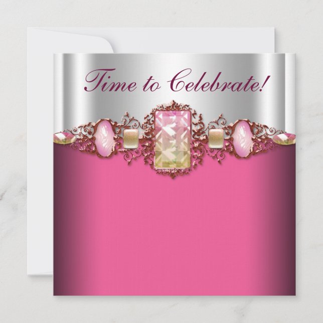 Jewels Hot Pink Gold Birthday Party Invitation (Front)
