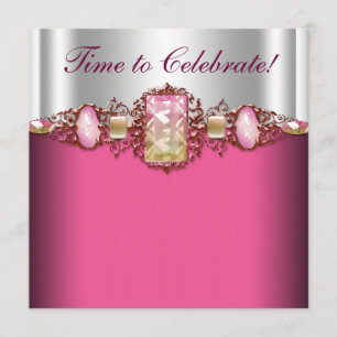 Jewels Hot Pink Gold Birthday Party Invitation