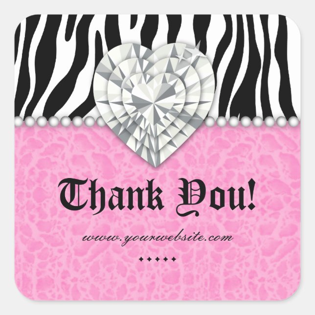 Jewels leopard Pearl Lace Heart Pink Thank You Sq Square Sticker (Front)