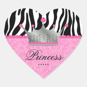 Jewels leopard Princess Crown Lace Pink Heart Sticker