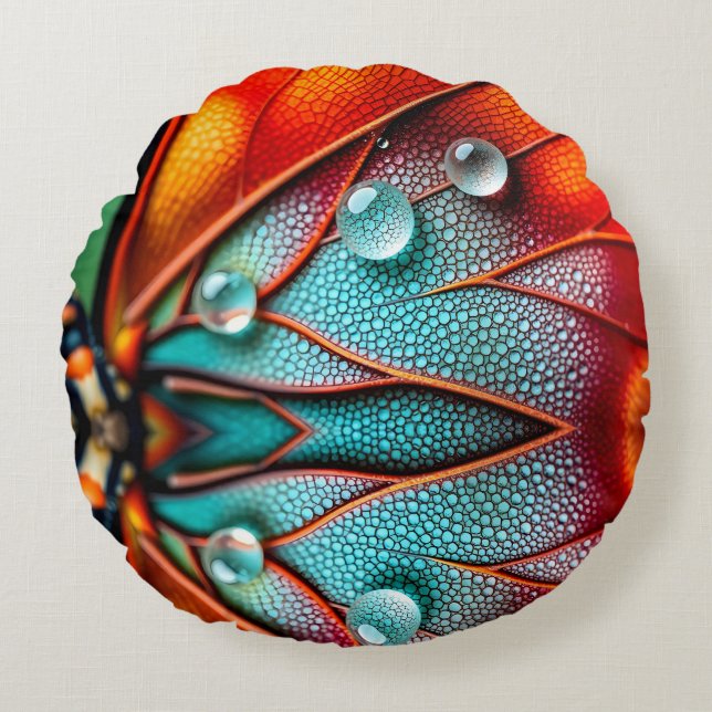 Jewels on a Fiery Wing Round Cushion (Front)