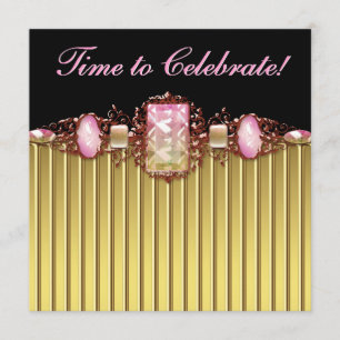 Jewels Pink Black Gold Birthday Party Invitation