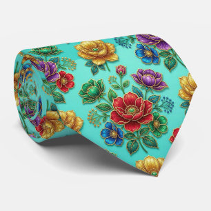 Jeweltone Flowers with Gold Accents Tie
