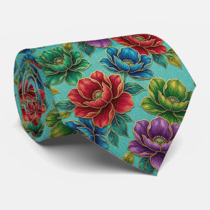 Jeweltone Flowers with Gold Accents Tie