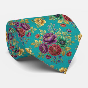 Jeweltone Flowers with Gold Accents Tie