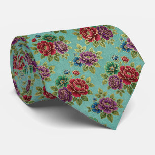 Jeweltone Flowers with Gold Accents Tie