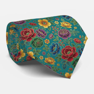 Jeweltone Flowers with Gold Accents Tie