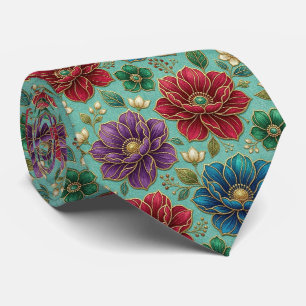 Jeweltone Flowers with Gold Accents Tie