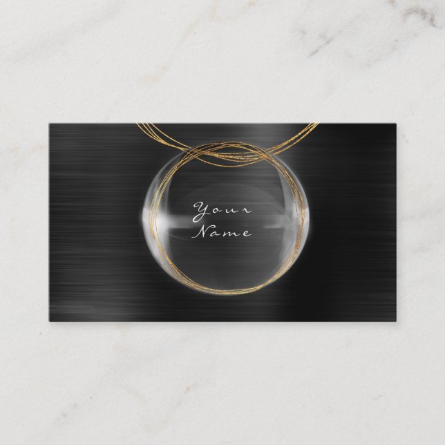 Jewely Stylist Gold Glass Ball Black Metallic Business Card (Front)