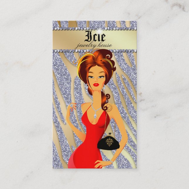 Jewerly Business Card Purse Diamonds Red Zebra (Front)