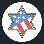 Jewish American Gifts for Hanukkah Classic Round Sticker<br><div class="desc">Give these Jewish American gifts as Hanukkah presents to family and friends  to wear all year showing  patriotic Jewish pride. What a unique looking American flag symbol in a star of David!</div>