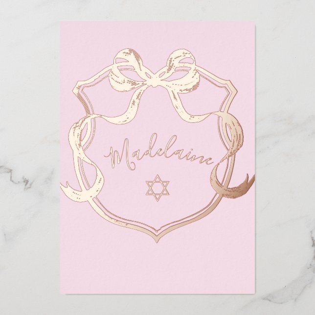 Jewish  Baby Naming Pink Ribbon Elegant Foil  (Front)