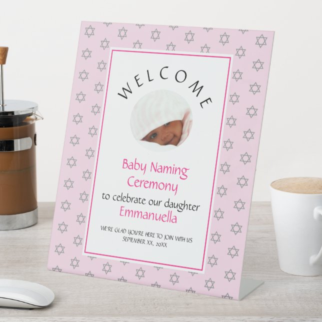 Jewish Baby Naming | Simchat Bat | Photo | Pink Pedestal Sign (In SItu)