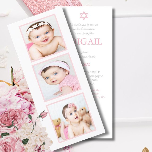 Jewish Baby Photo Naming Ceremony Hebrew Girl Holiday Card (Creator Uploaded)