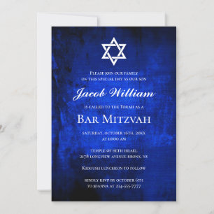 Jewish Bar Mitzvah Blue Watercolor Invitation