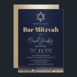 Jewish Bar Mitzvah Modern Navy Blue & Gold Invitation<br><div class="desc">Bar Mitzvah Star of David Modern Navy Blue & Gold Jewish Invitations.</div>