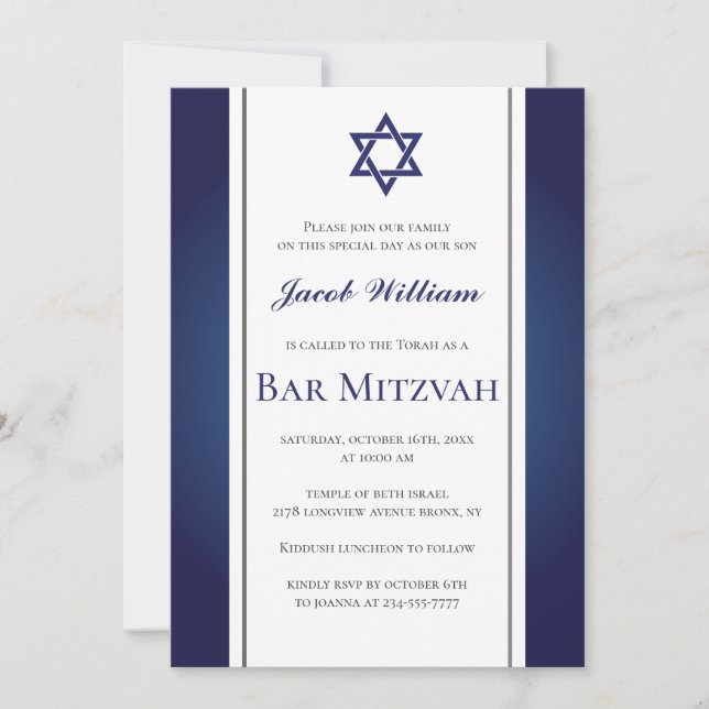 Jewish Bar Mitzvah Personalised Invitation (Front)