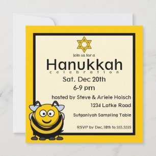 Jewish Bee Star of David Hanukkah Invitation
