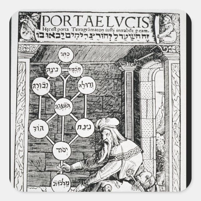 Jewish cabbalist holding a sephiroth square sticker (Front)