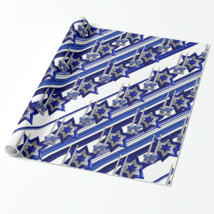 Jewish-Candlesticks-and-Star-1-Diagonal-Stripes Wrapping Paper