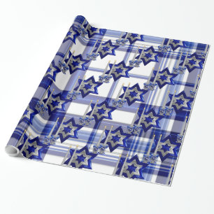 Jewish-Candlesticks-and-Star-1-Plaid Wrapping Paper