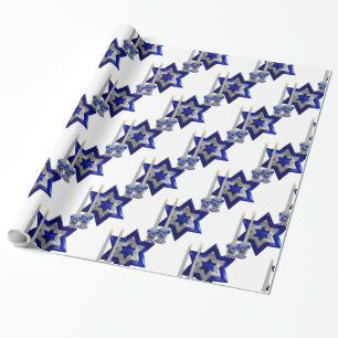 Jewish-Candlesticks-and-Star-1-White Wrapping Paper