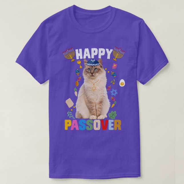 Jewish Cat kippah Happy Passover Matzah Passover H T-Shirt (Design Front)