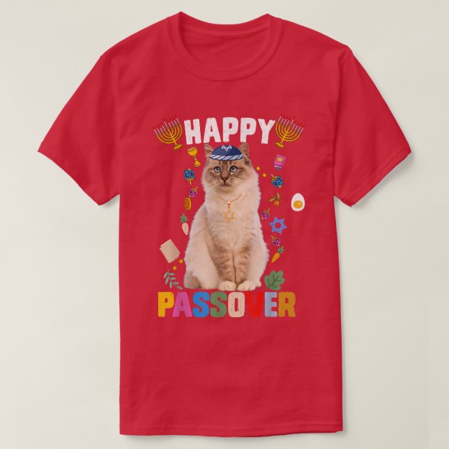 Jewish Cat kippah Happy Passover Matzah Passover H T-Shirt (Design Front)