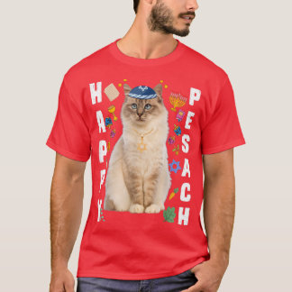 Jewish Cat Kippah Happy Pesach Matzah Passover Hol T-Shirt