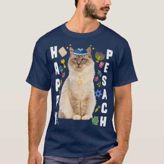 Jewish Cat kippah Happy Pesach Matzah Passover Hol T-Shirt