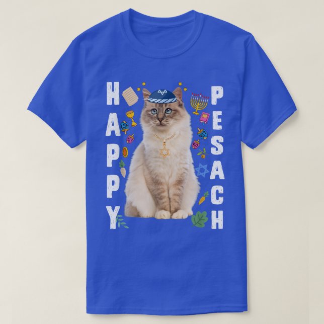 Jewish Cat kippah Happy Pesach Matzah Passover Hol T-Shirt (Design Front)