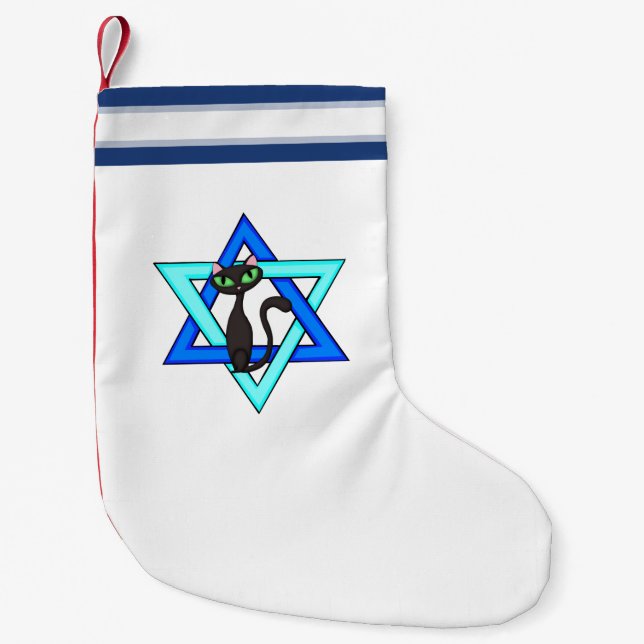 Jewish Cat Stars Small Christmas Stocking (Front)