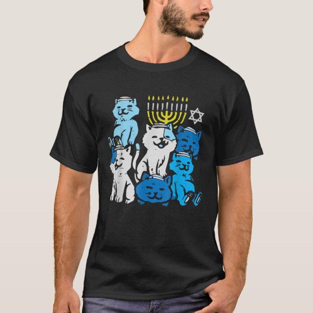 Jewish Cats Ramen Kitten Anime Hanukkah Pajamas Ch T-Shirt (Front)