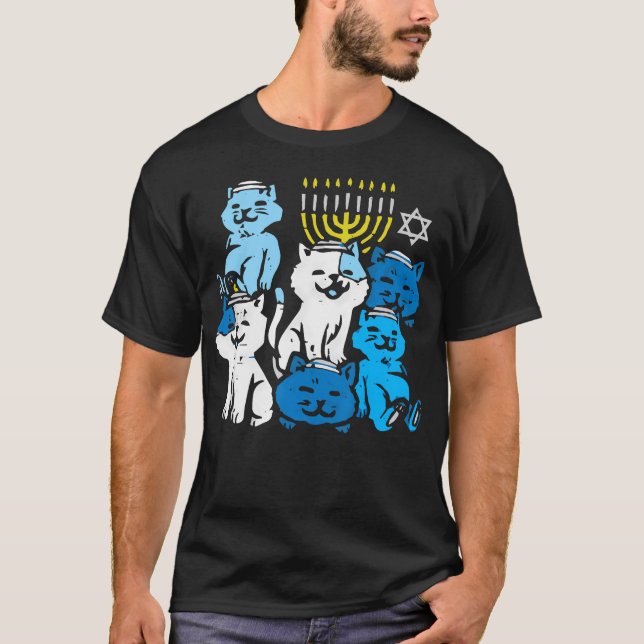 Jewish Cats Ramen Kitten Anime Hanukkah 	s Chanuka T-Shirt (Front)