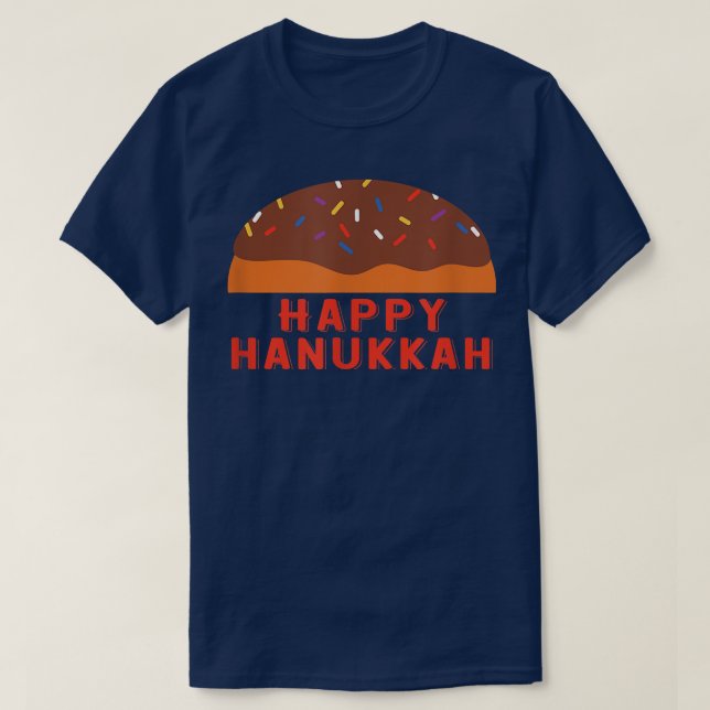 Jewish Chanukah Holiday Sufganiyah Saying Happy Ha T-Shirt (Design Front)