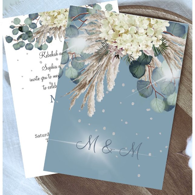 Jewish Chuppah Floral Dusty Blue Elegant Wedding  Invitation (Creator Uploaded)