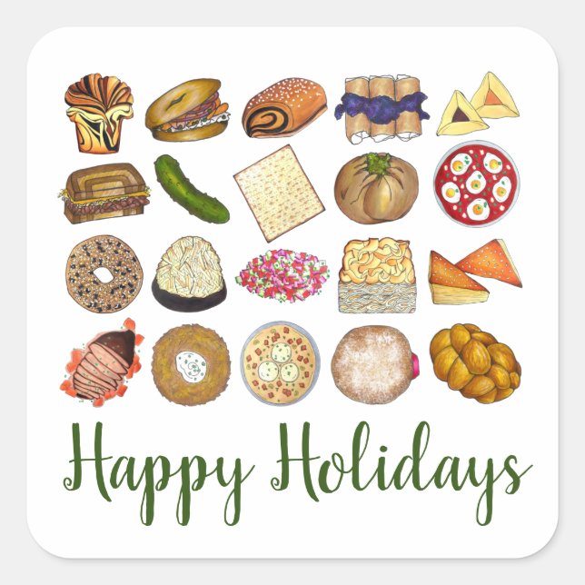 Jewish Cooking Cuisine Happy Holidays Dinner Square Sticker (Front)