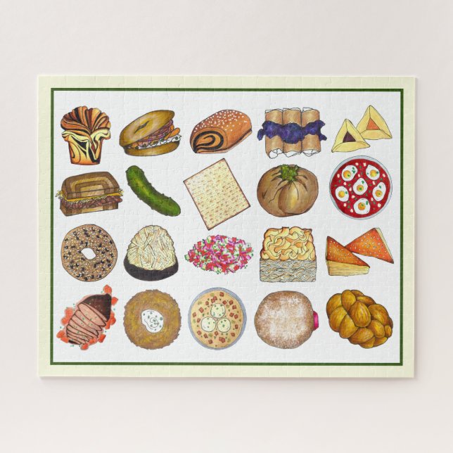 Jewish Cooking Cuisine Holiday Dinner Foods Print Jigsaw Puzzle (Horizontal)