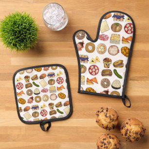 Jewish Cooking Cuisine Holiday Dinner Foods Print Oven Mitt & Pot Holder Set