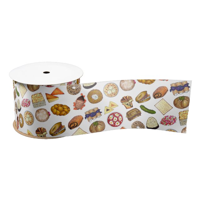 Jewish Cooking Cuisine Holiday Dinner Foods Print Satin Ribbon (Spool)