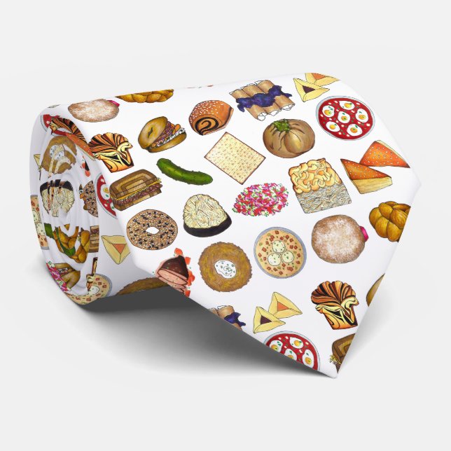 Jewish Cooking Cuisine Holiday Dinner Foods Print Tie (Rolled)